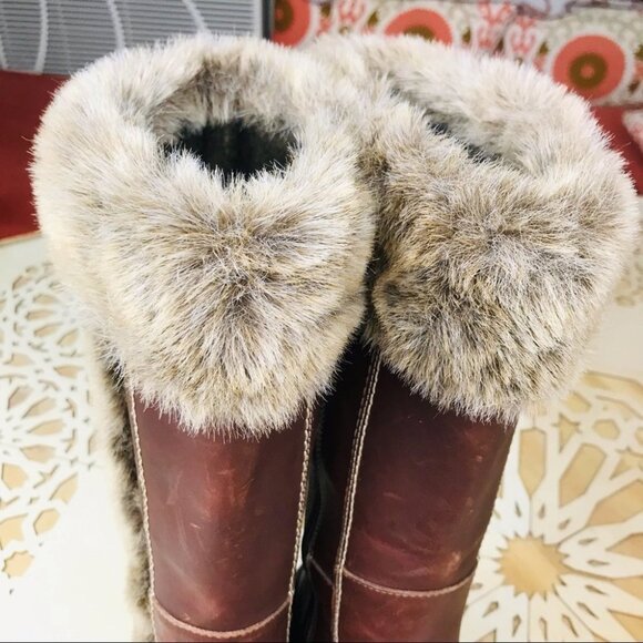BOS & CO Brown Leather Fur Knee high Winter Boots Women Size  7 - Picture 14 of 16